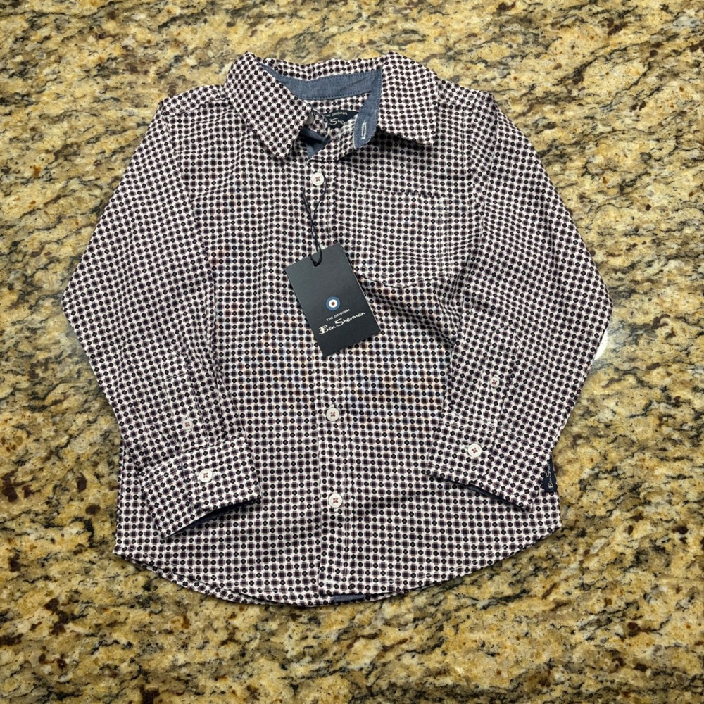 Ben Sherman Boys Long Sleeve Button Down Shirt Geometric Print Burgundy 3T ws